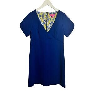 Betsy Johnson Dress Women 6 Blue Crepe V-neck Short Minimal Career Cocktail